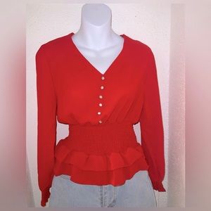 Red pearl blouse